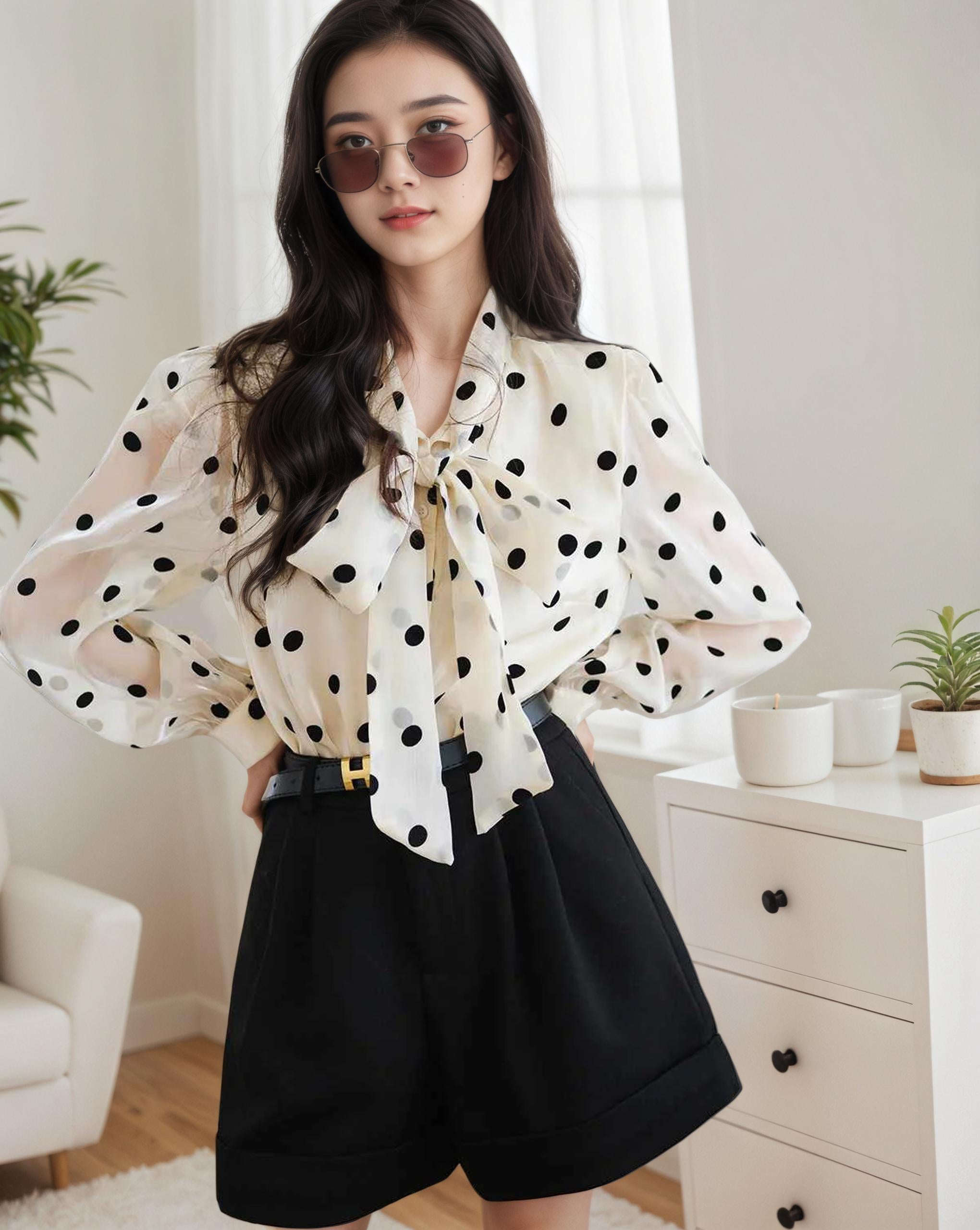 AMARA – Polka Dot Silk Blouse for Women