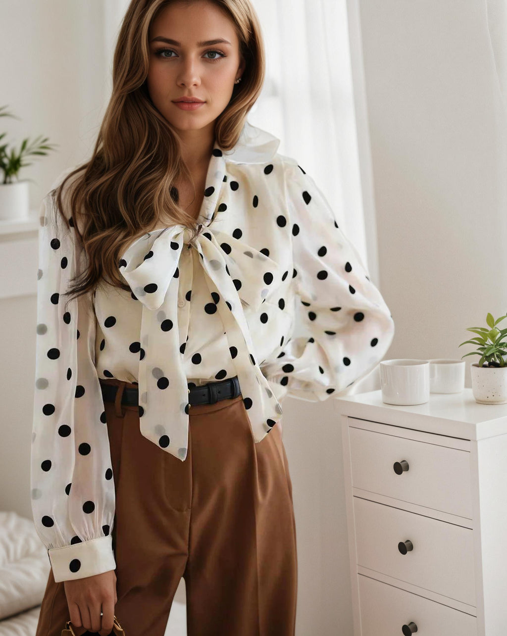 AMARA – Polka Dot Silk Blouse for Women