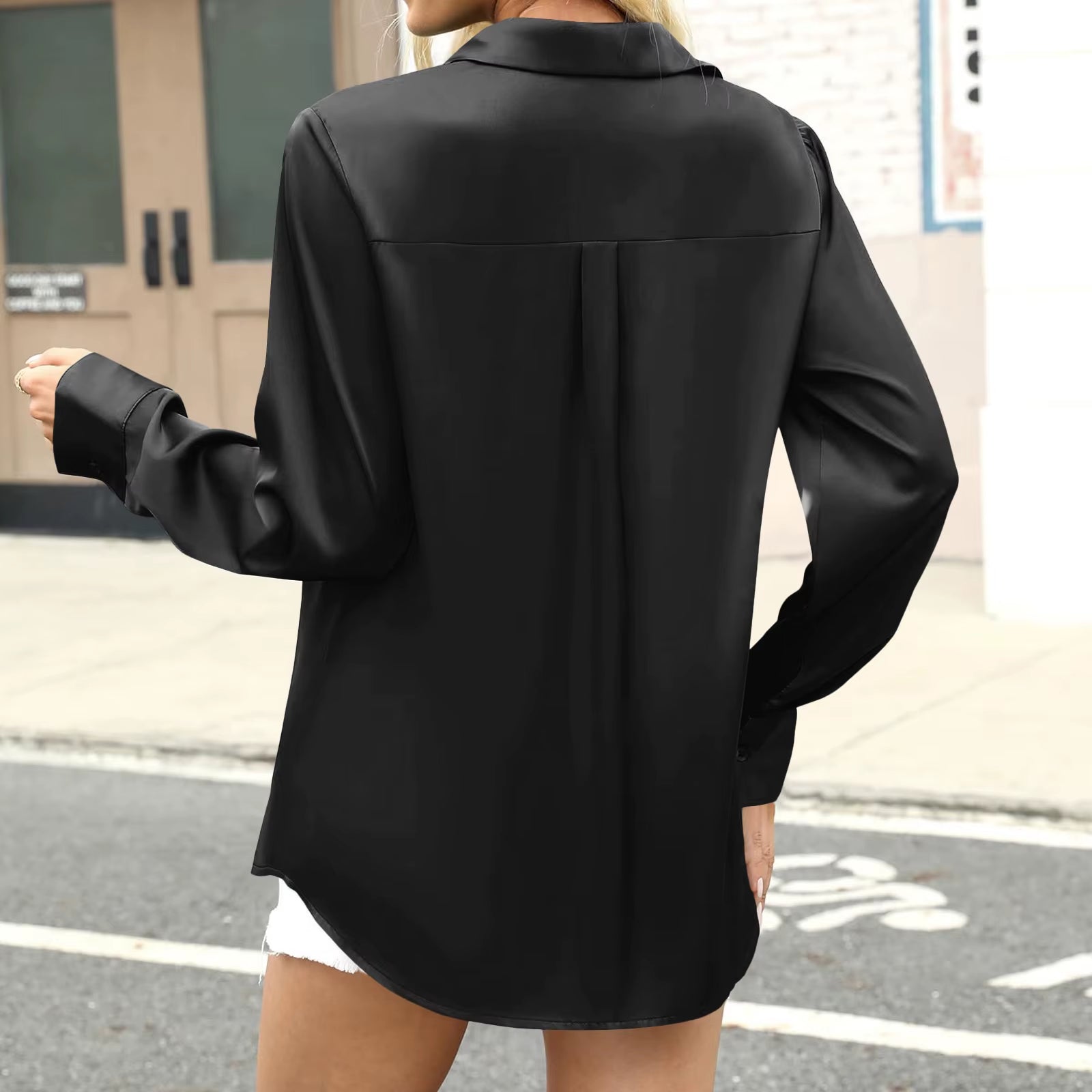 Business Casual Imitation Silk Shirt for Women Fashion Solid Color Button Long Sleeve Satin Shirts Spring Summer Women'S Blouse