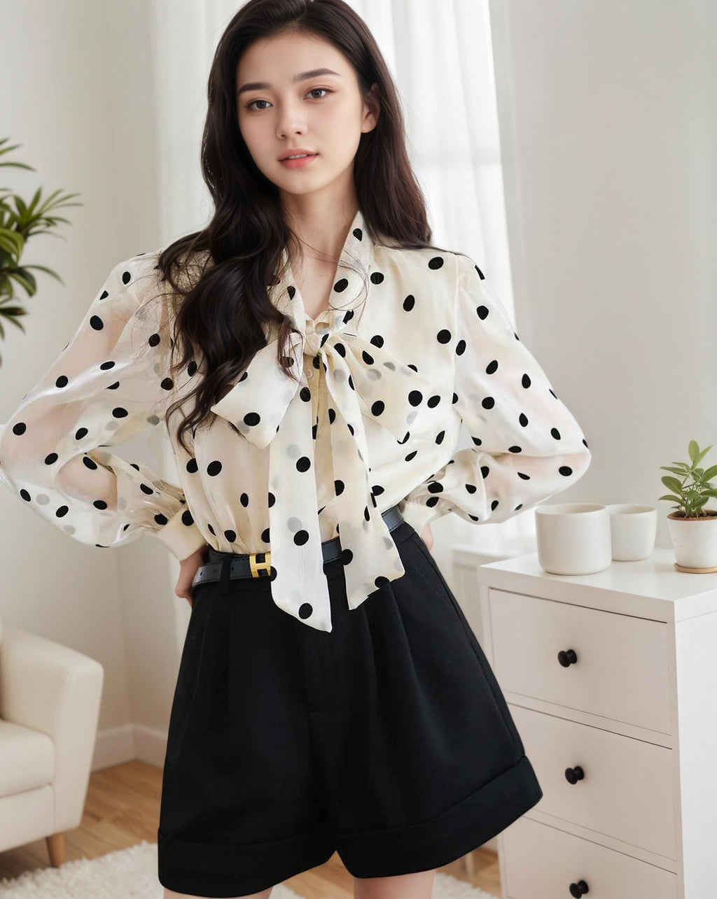 AMARA – Polka Dot Silk Blouse for Women