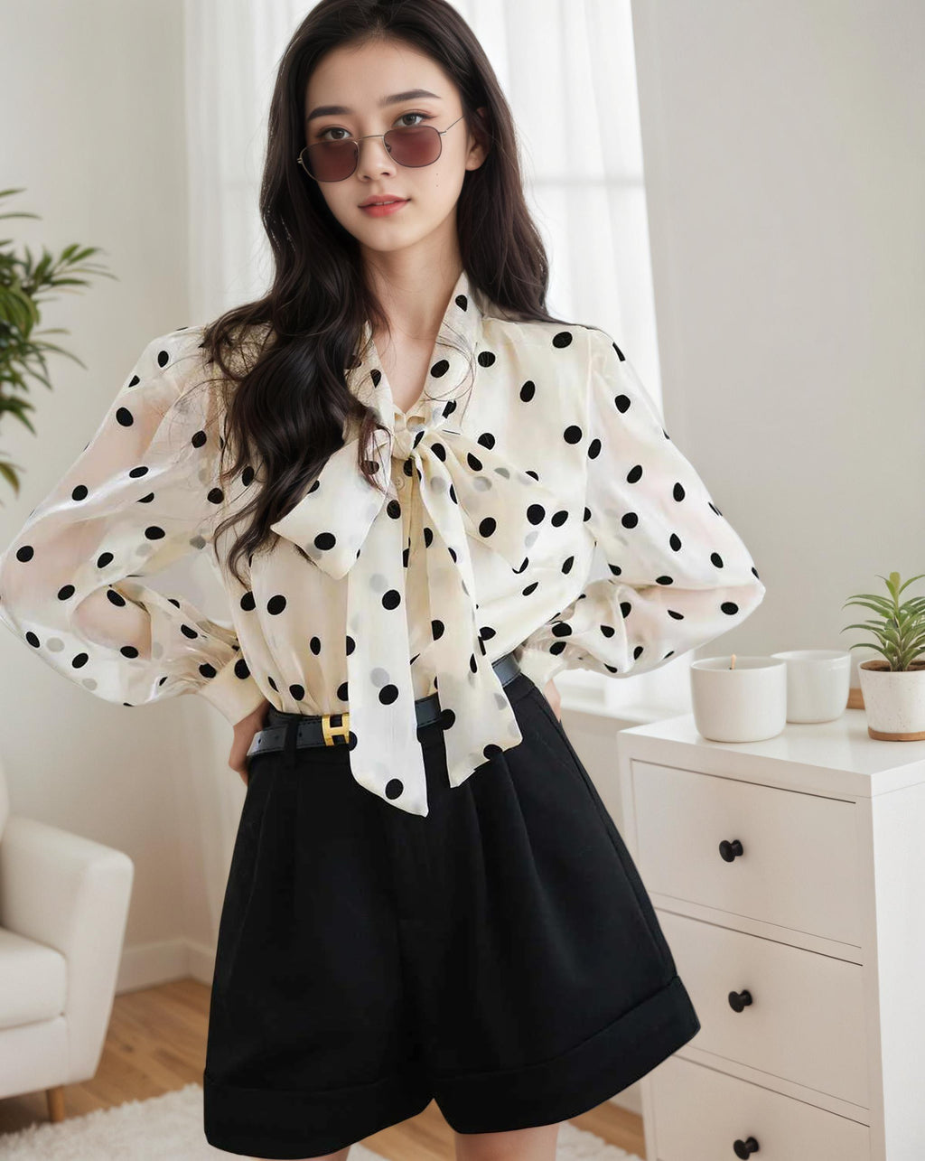 AMARA – Polka Dot Silk Blouse for Women