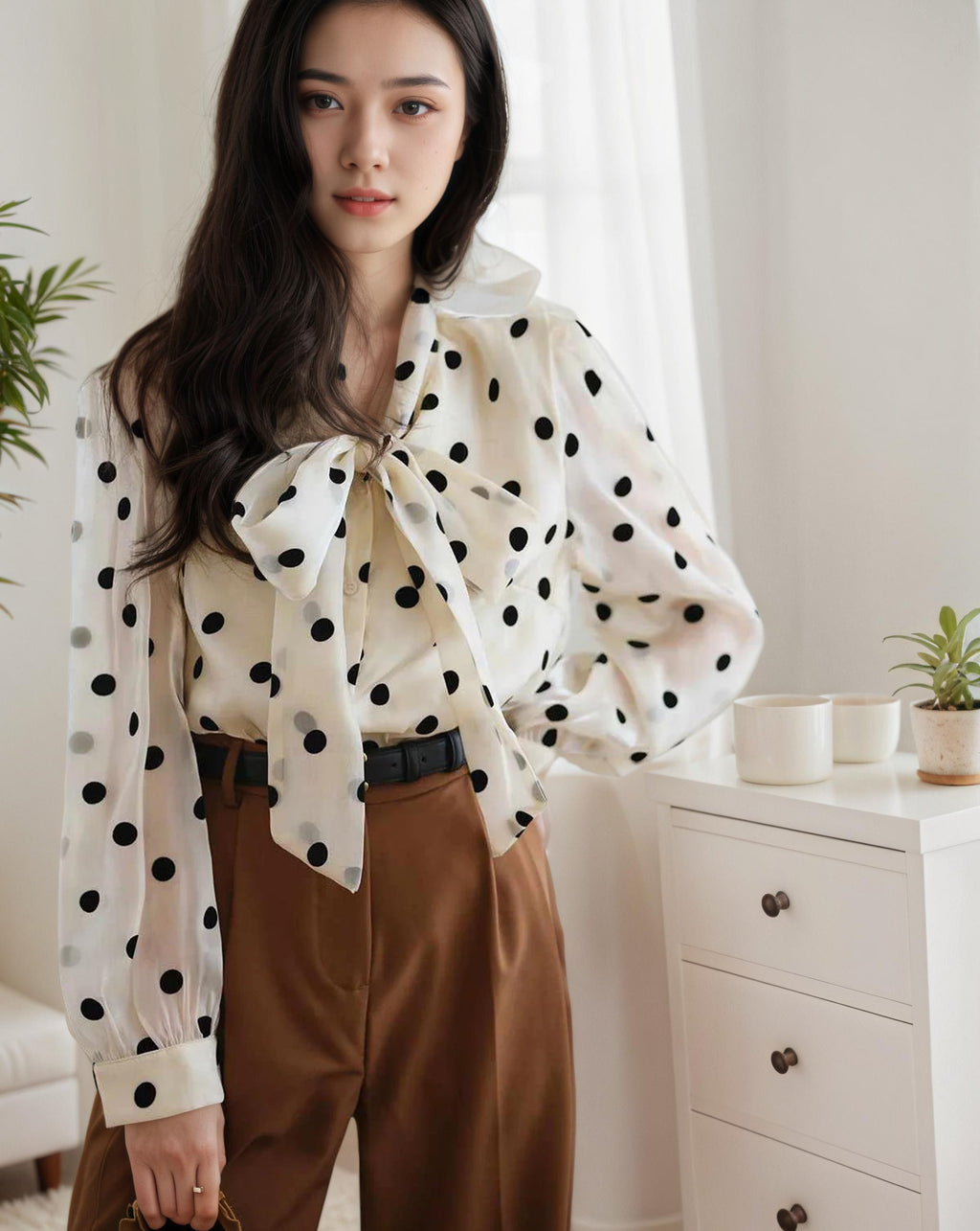 AMARA – Polka Dot Silk Blouse for Women