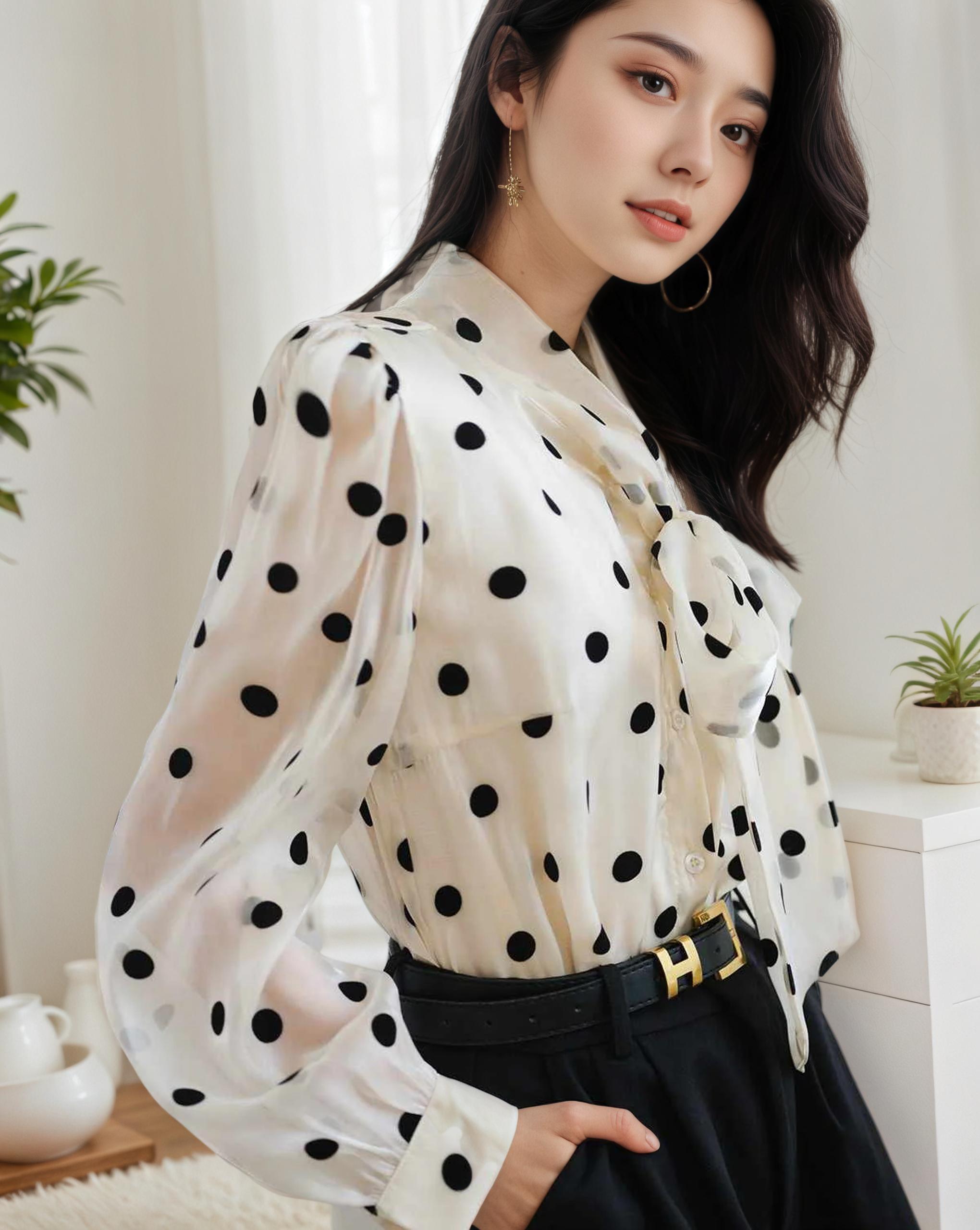 AMARA – Polka Dot Silk Blouse for Women