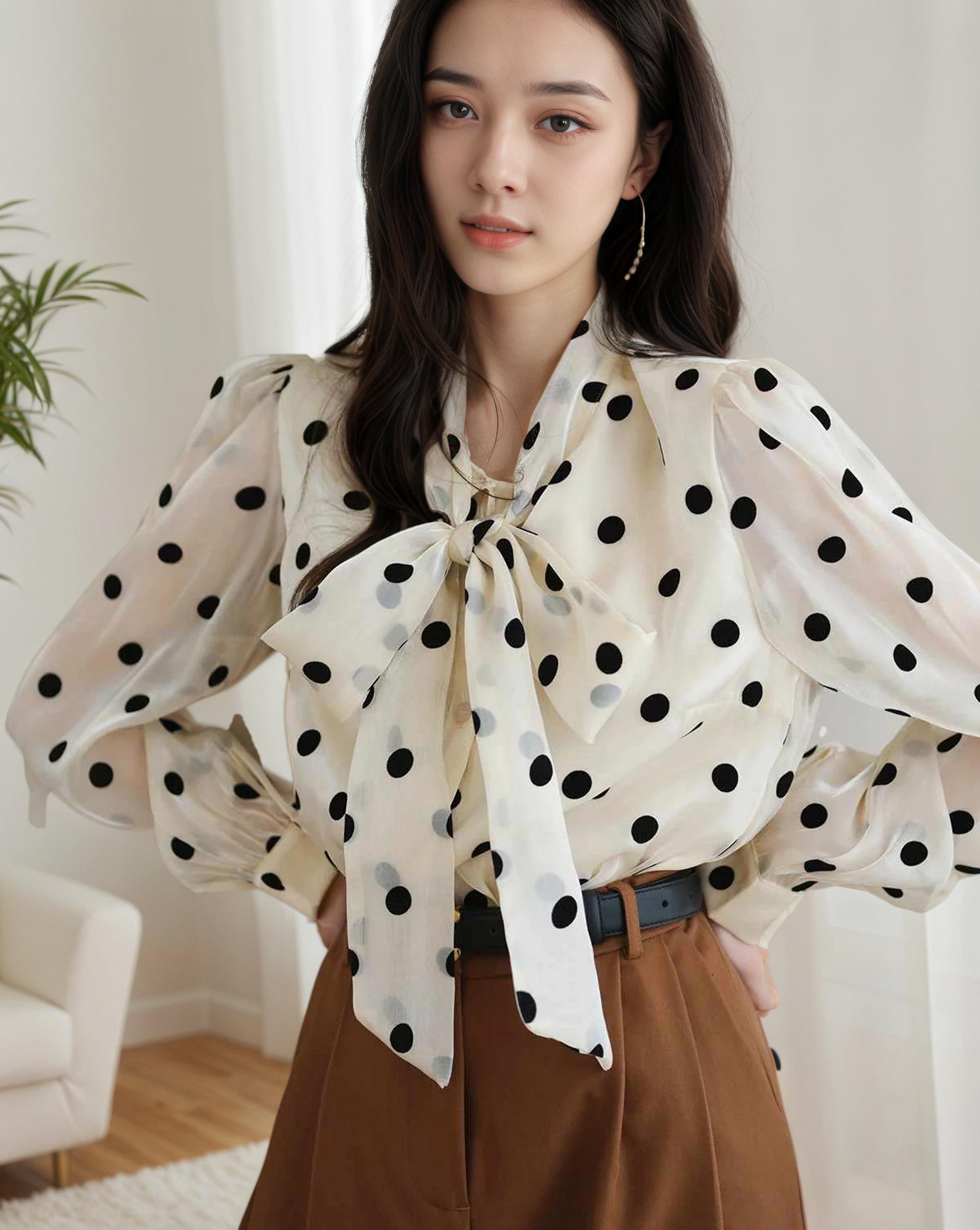 AMARA – Polka Dot Silk Blouse for Women