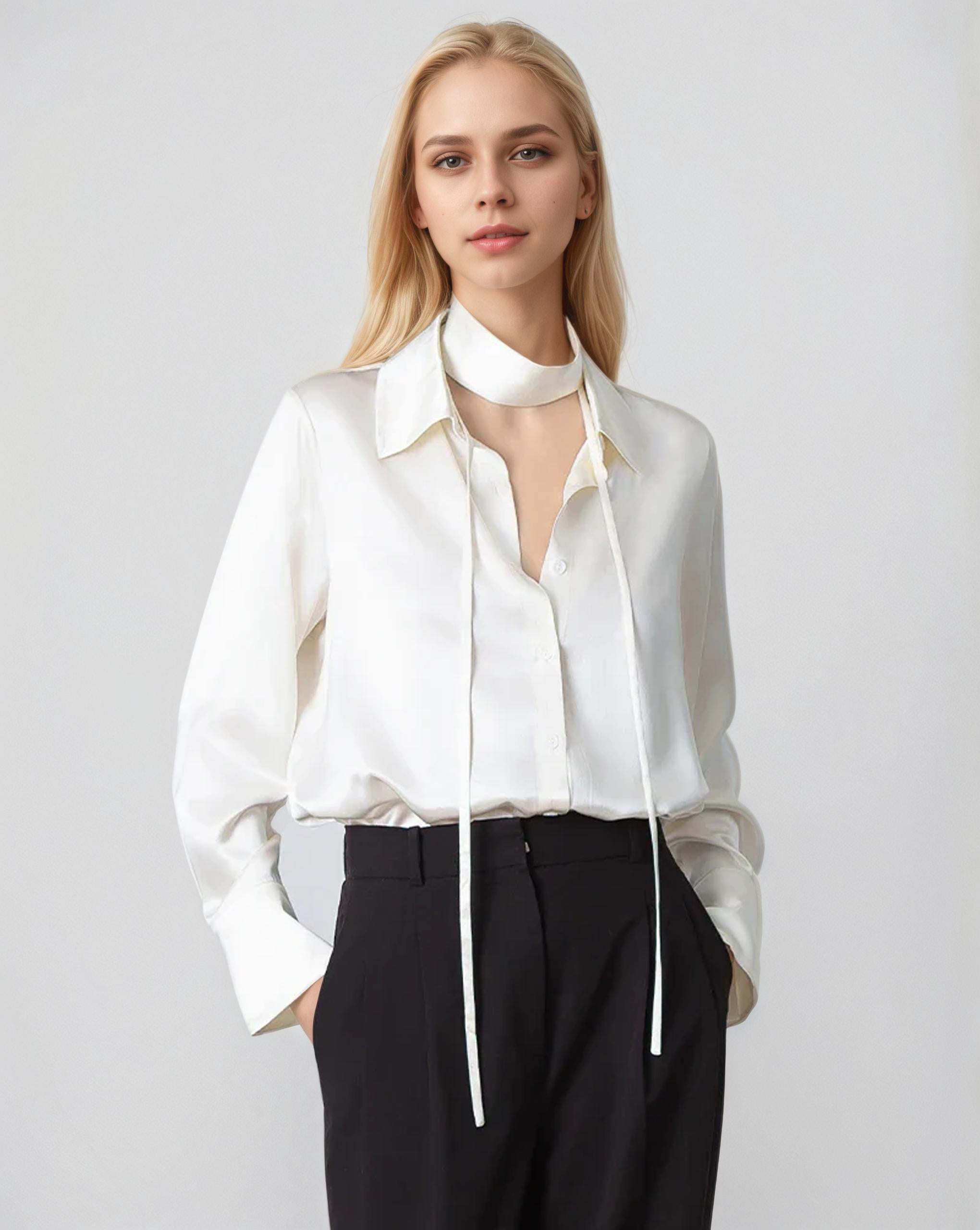 LUCIA – Elegant Tie-Neck Silk Blouse