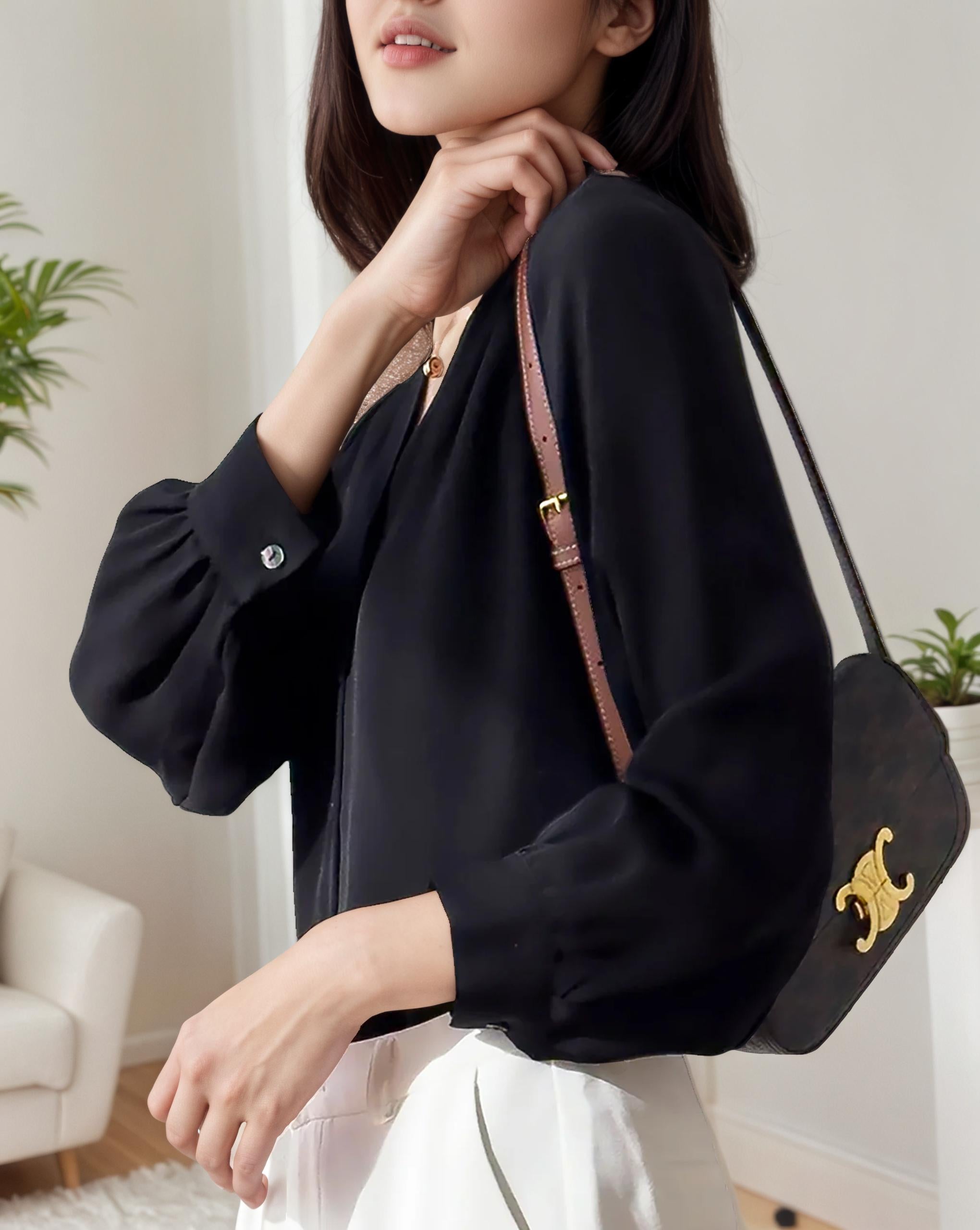 LEILA – Elegant V-Neck Silk Blous