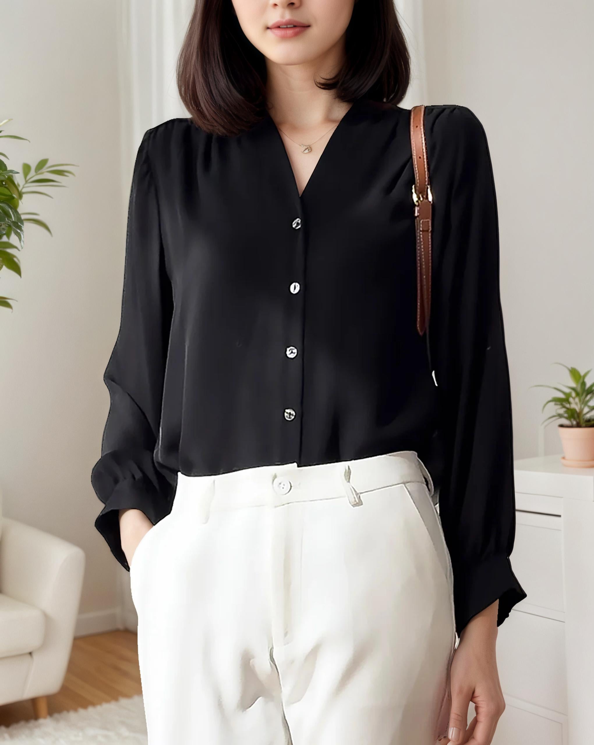 LEILA – Elegant V-Neck Silk Blous