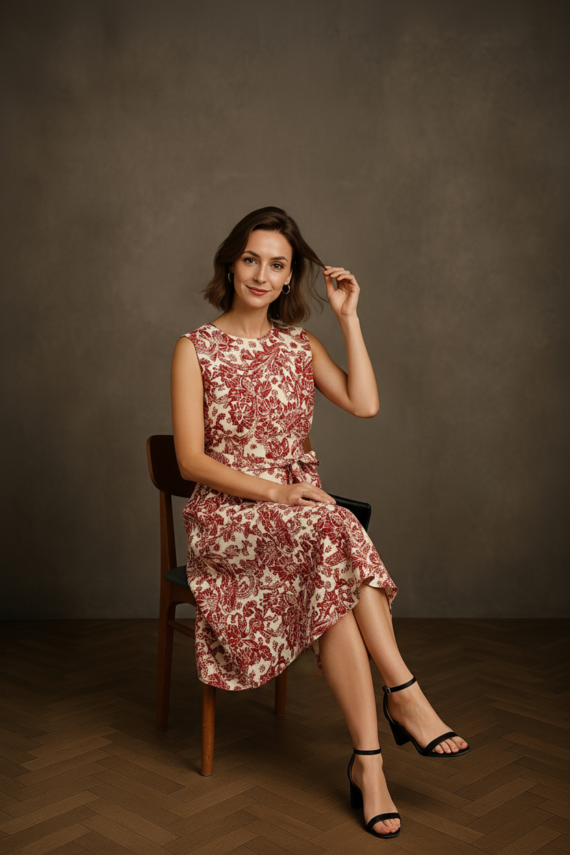 ALYSSA - Terracotta Paisley Silk Midi Dress for Women