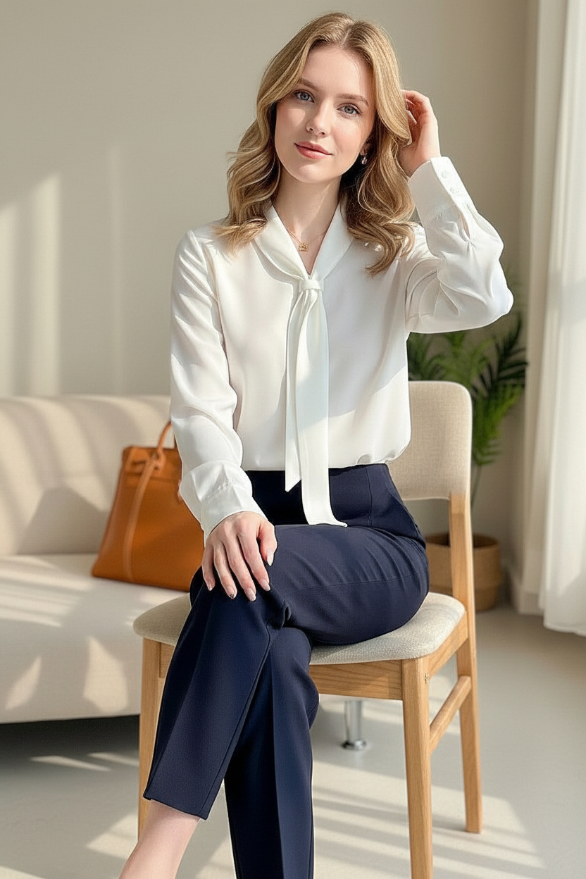 AVA – Elegant Tie-Front Silk Blouse