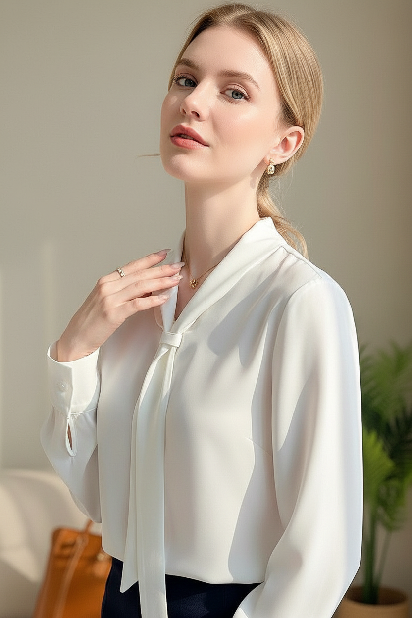 AVA – Elegant Tie-Front Silk Blouse