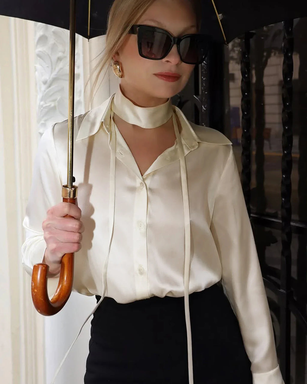 LUCIA – Elegant Tie-Neck Silk Blouse