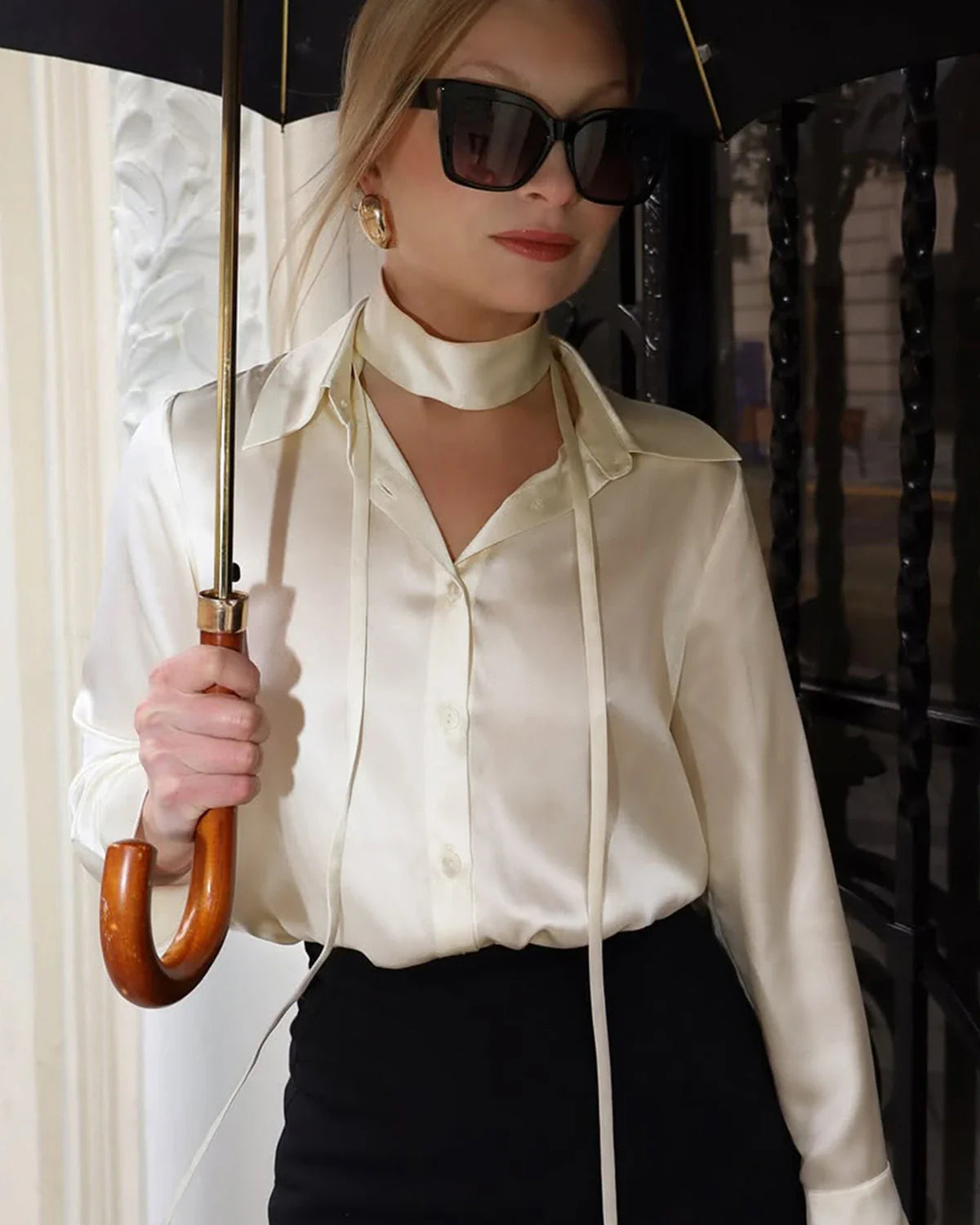 LUCIA – Elegant Tie-Neck Silk Blouse