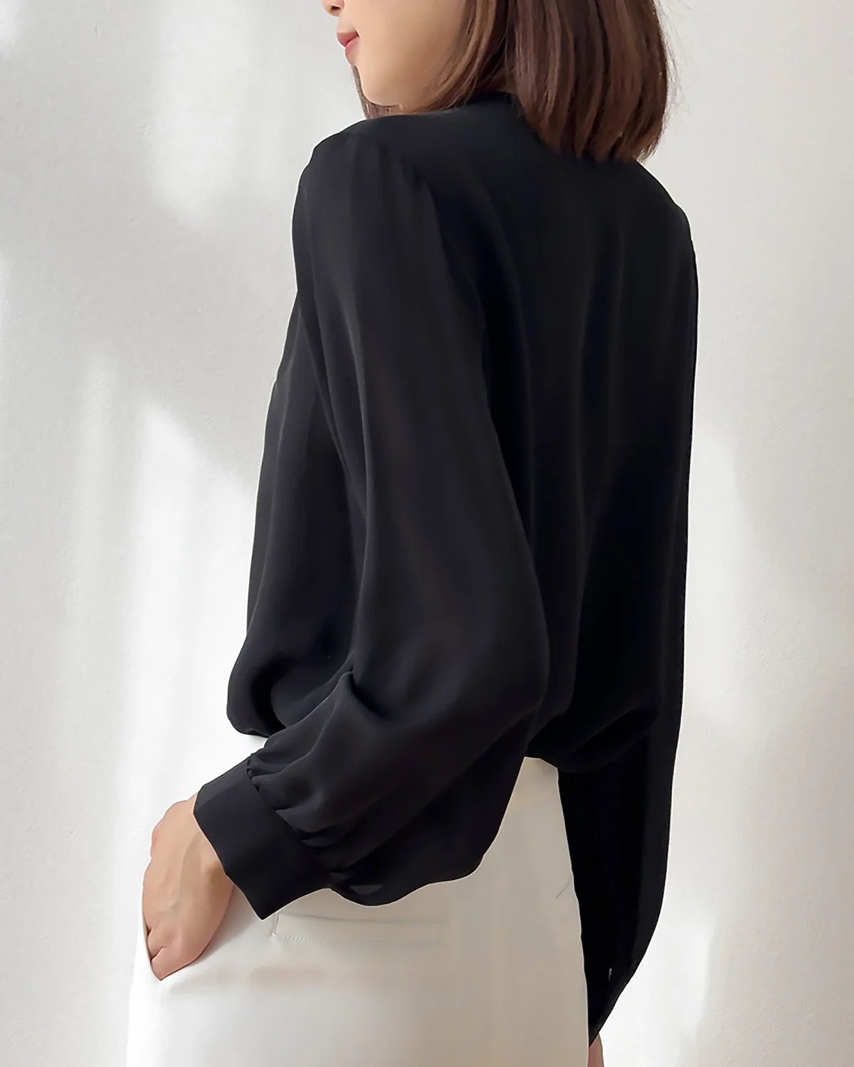 LEILA – Elegant V-Neck Silk Blouse for Women