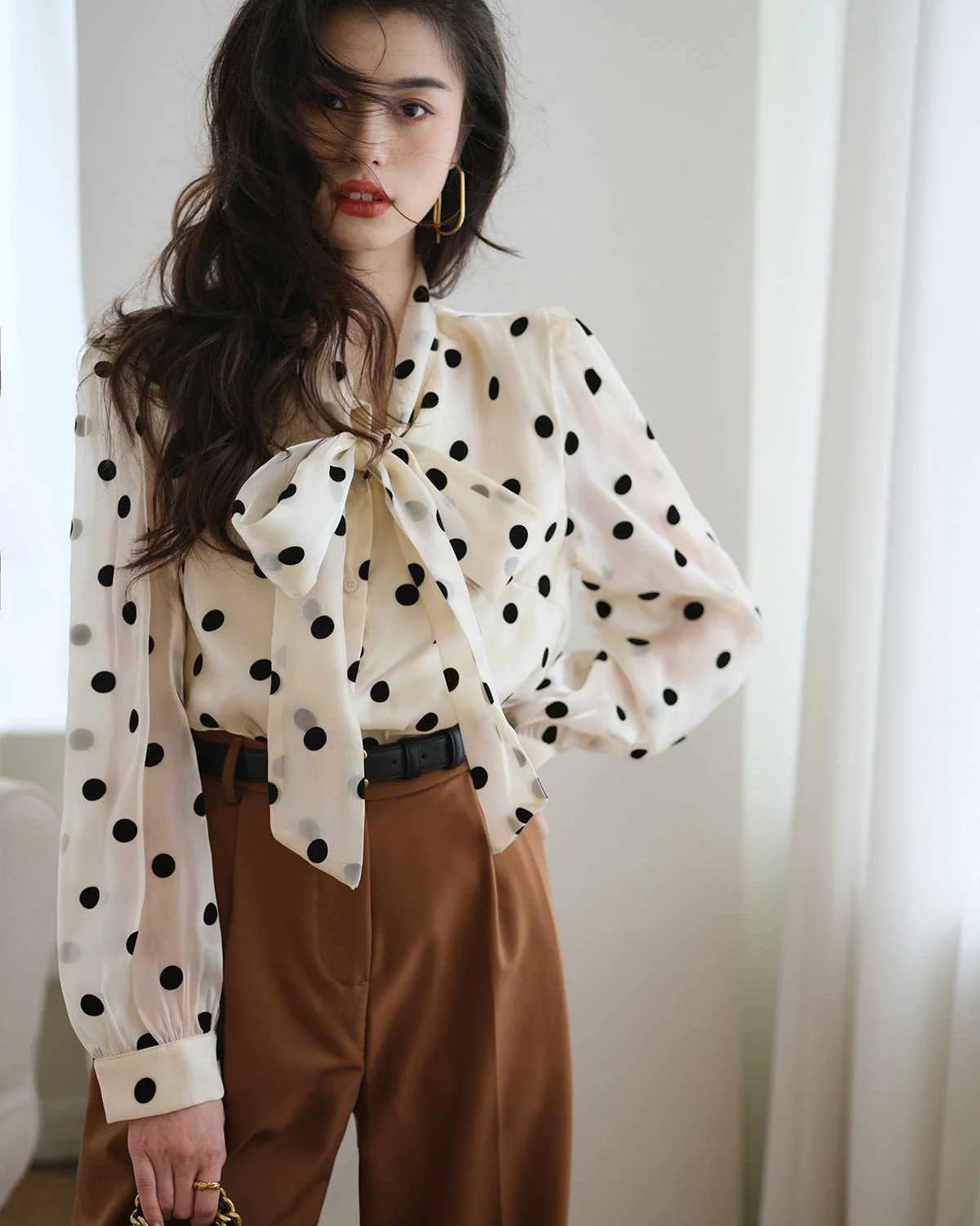 AMARA – Polka Dot Silk Blouse for Women