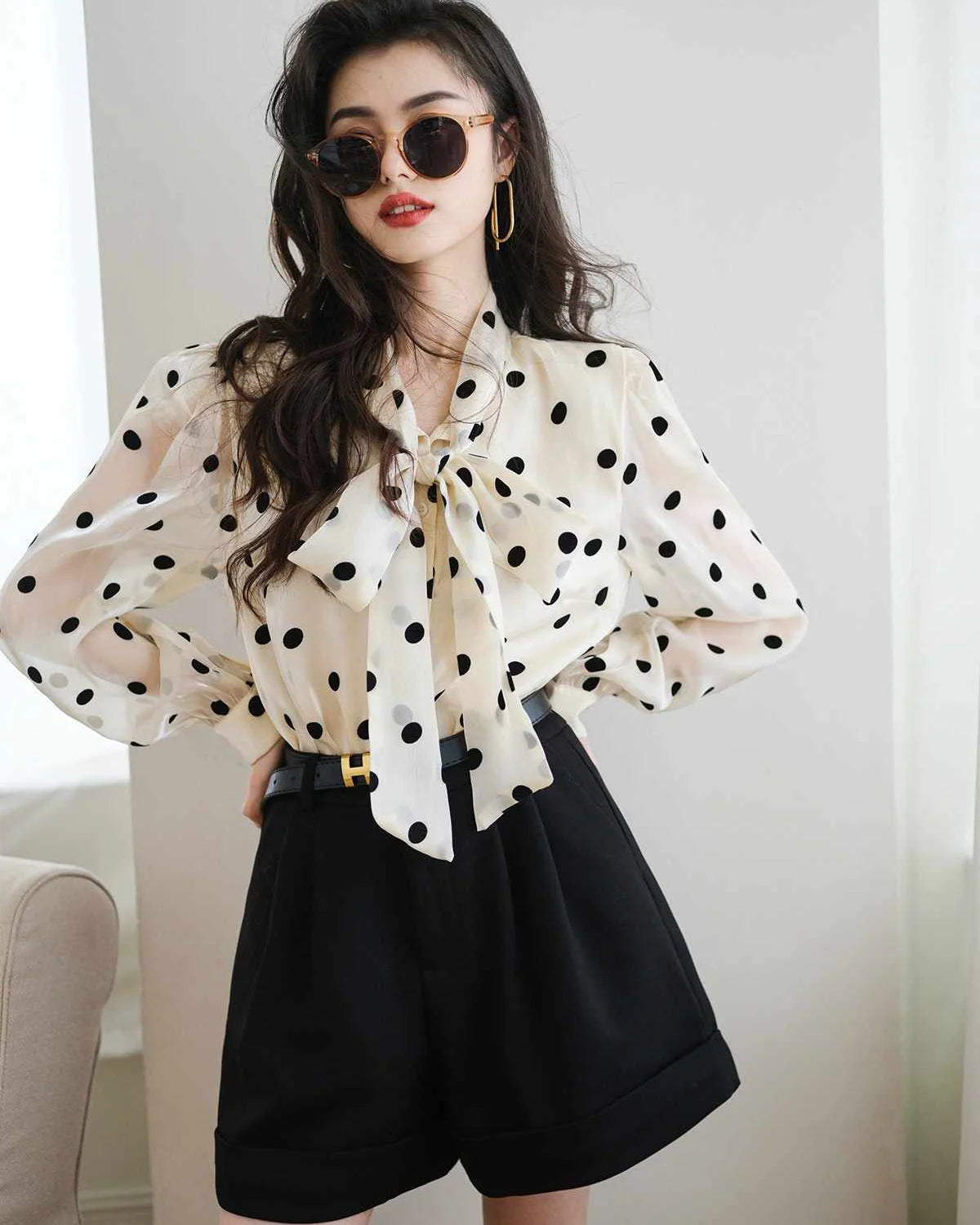 AMARA – Polka Dot Silk Blouse for Women