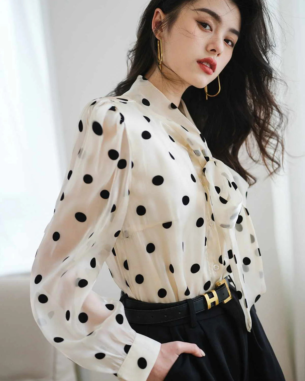 AMARA – Polka Dot Silk Blouse for Women