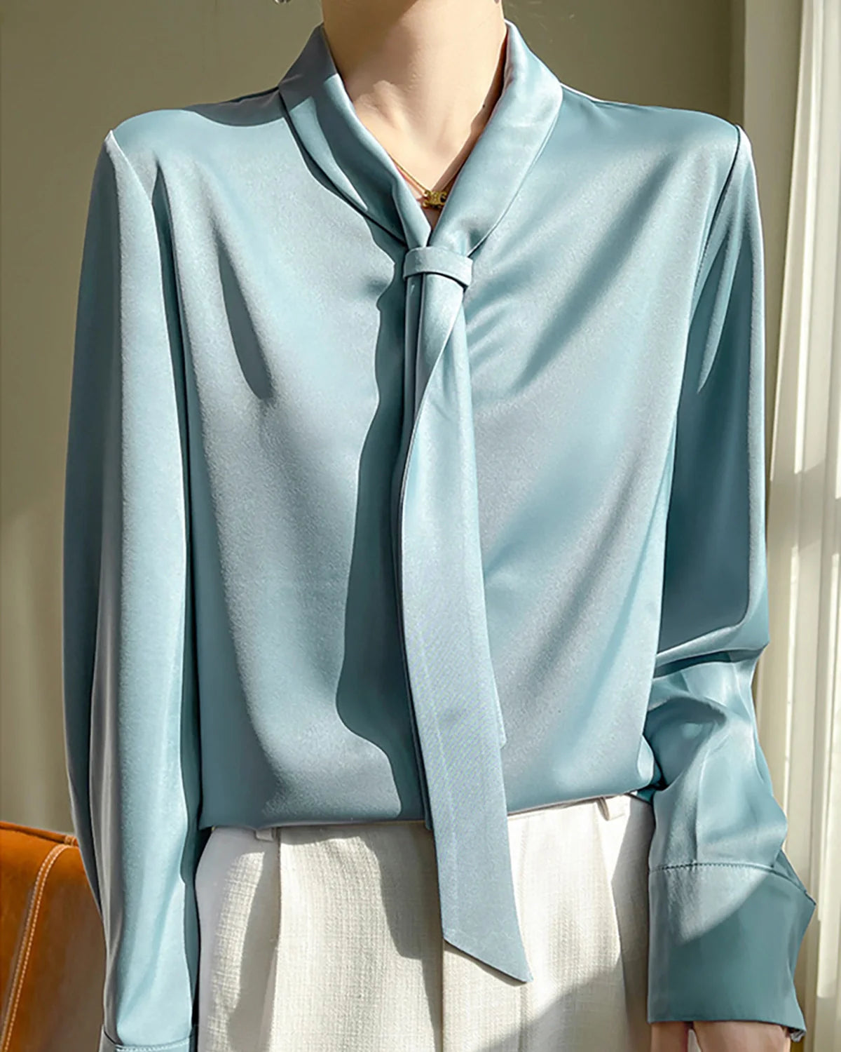 AVA – Elegant Tie-Front Pure Silk Blouse for Women