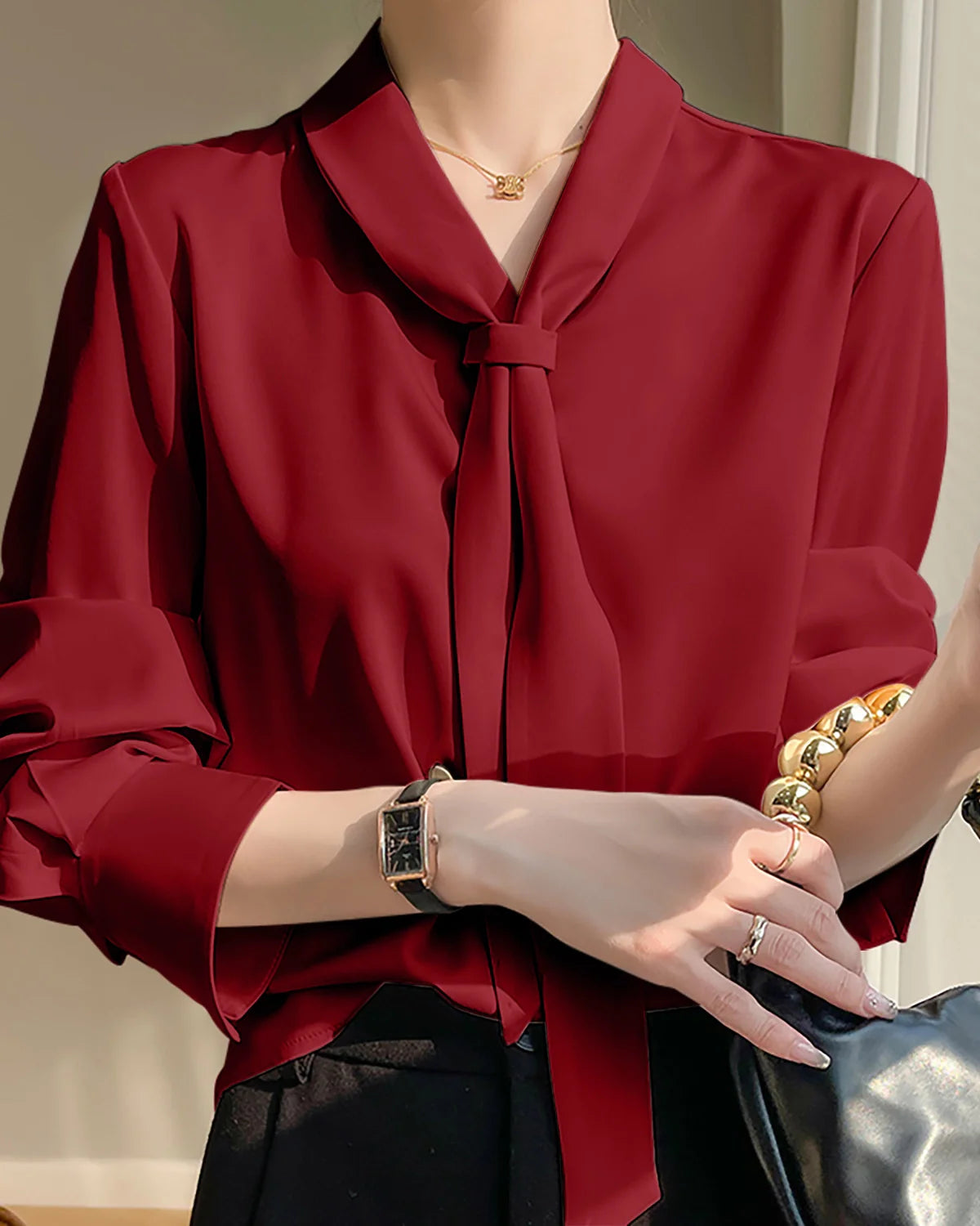 AVA – Elegant Tie-Front Pure Silk Blouse for Women