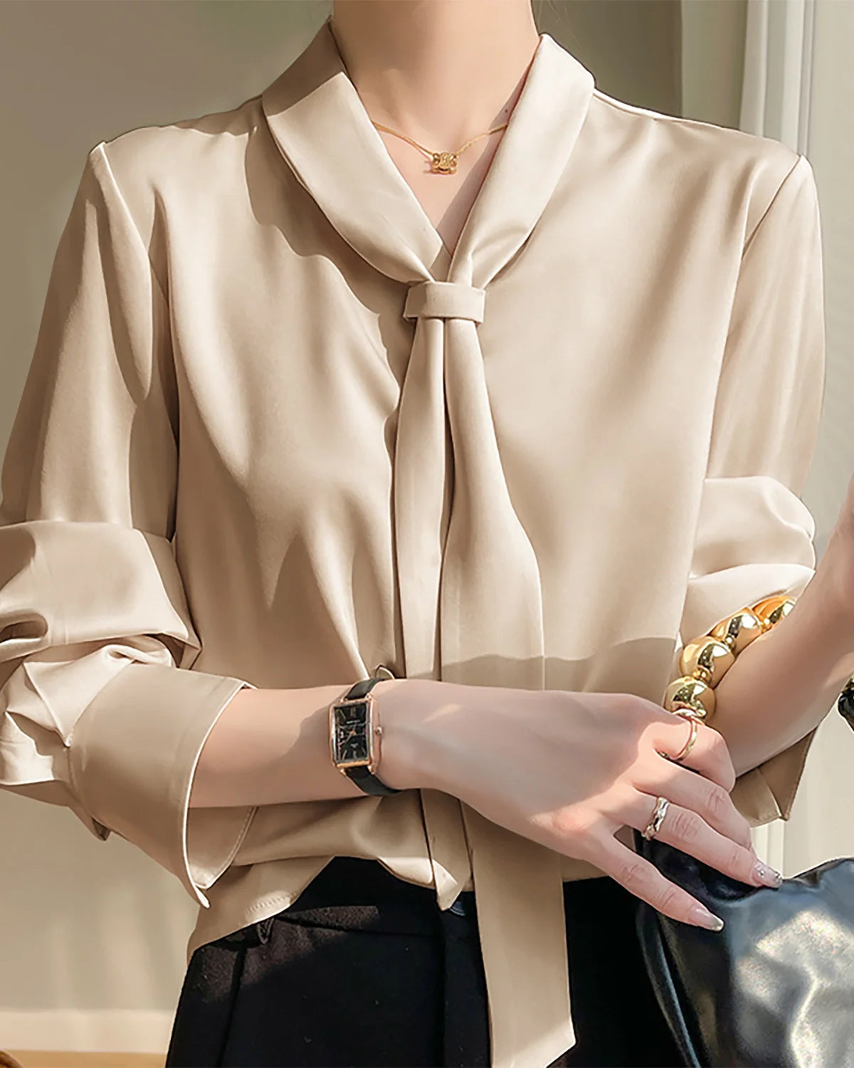 AVA – Elegant Tie-Front Pure Silk Blouse for Women