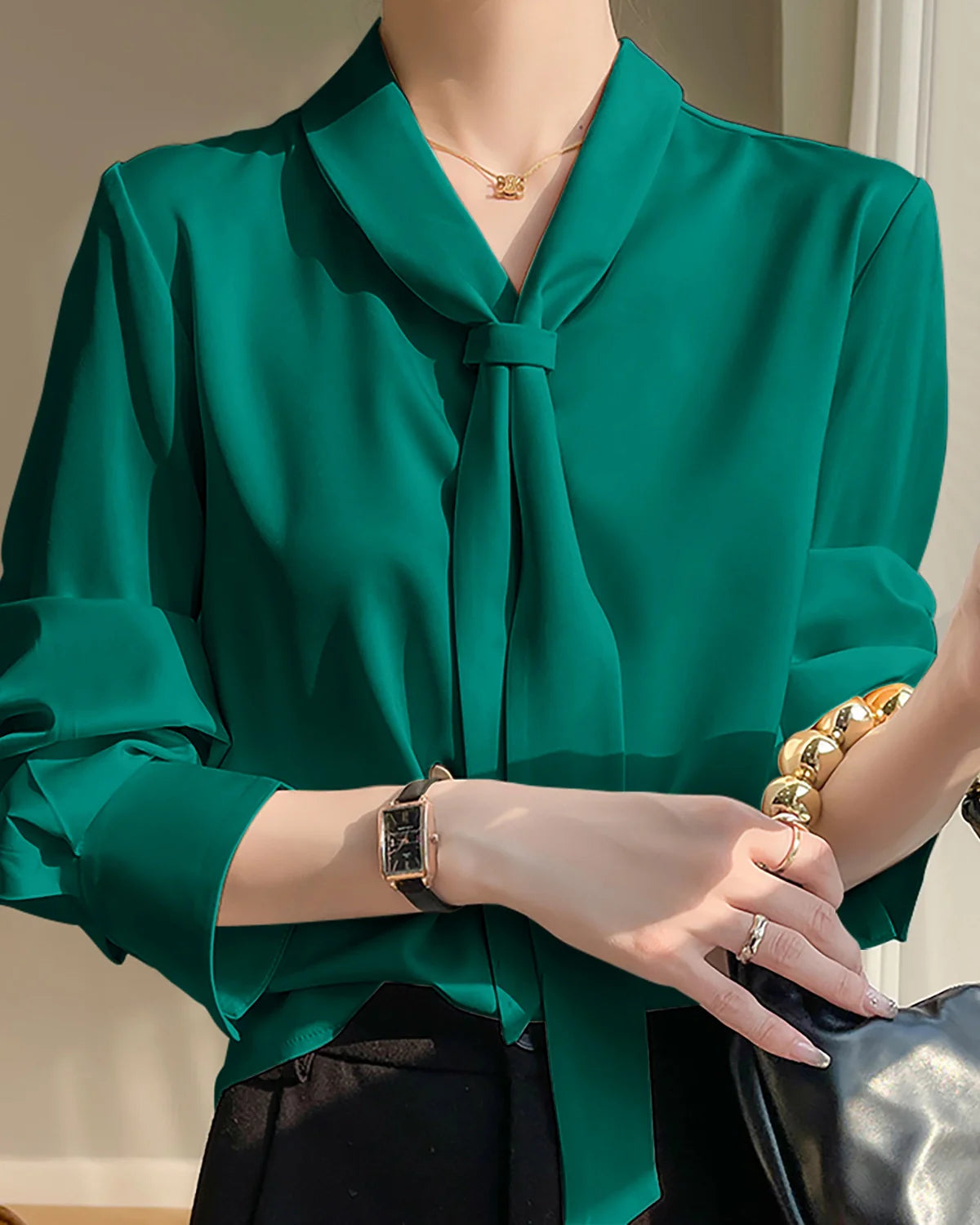 AVA – Elegant Tie-Front Pure Silk Blouse for Women