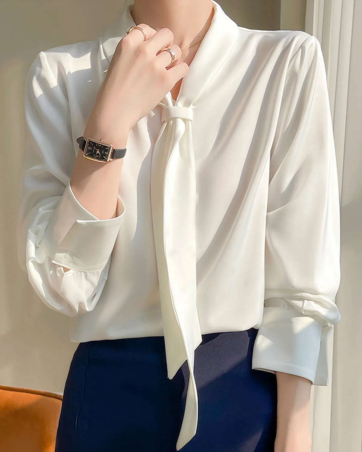 AVA – Elegant Tie-Front Pure Silk Blouse for Women