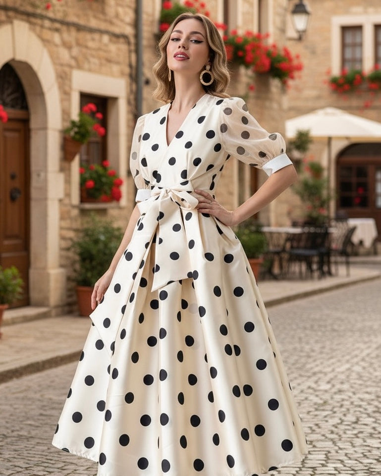CALLIE - Polka Dot Silk Midi Dress for Women