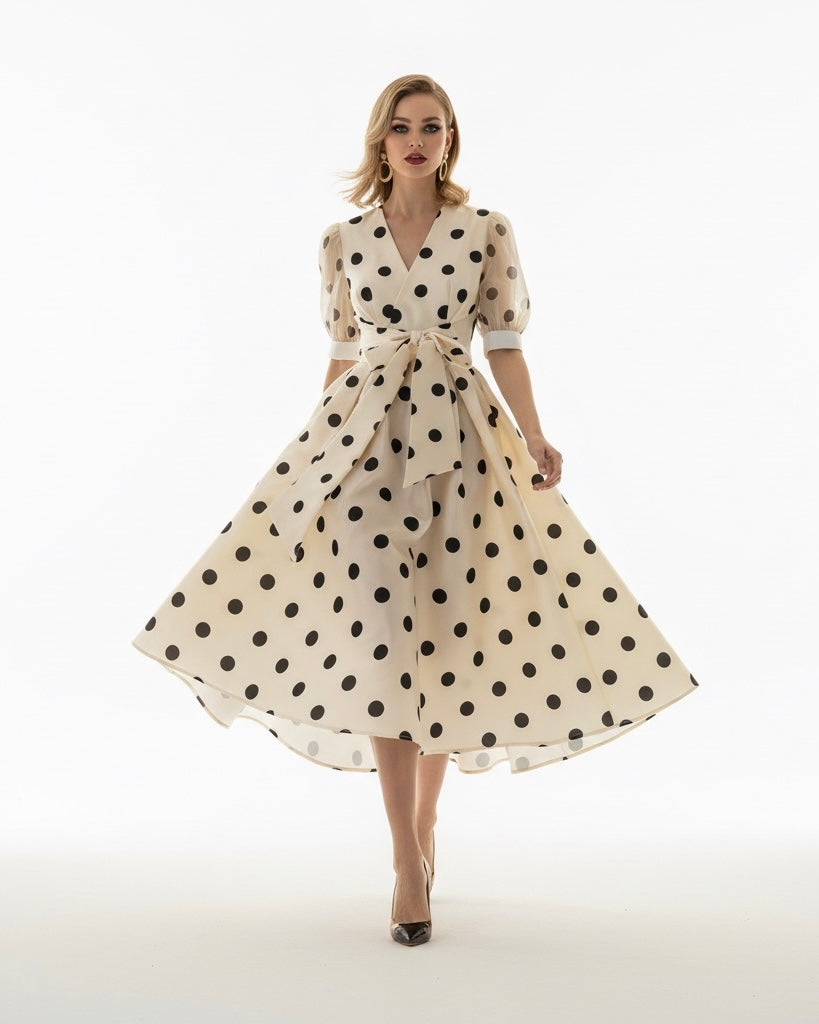 CALLIE - Polka Dot Silk Midi Dress for Women