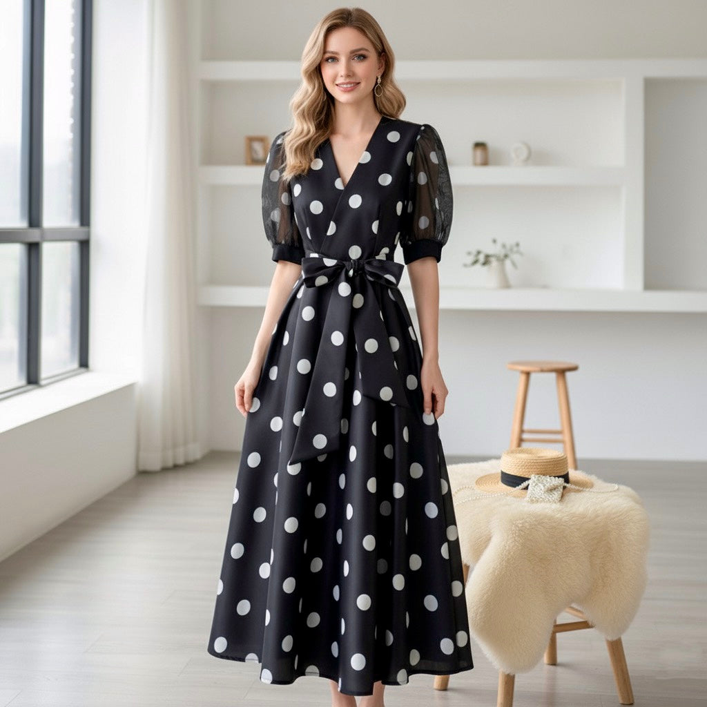 CALLIE - Polka Dot Silk Midi Dress for Women