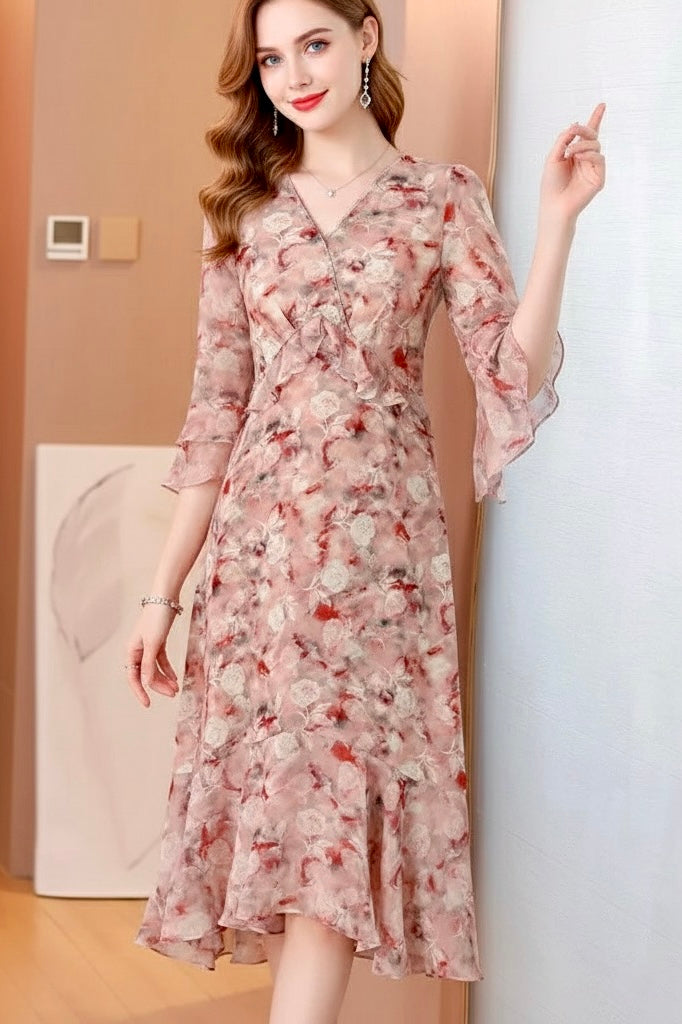 CARA - Elegant Floral Silk Maxi Dress for Women