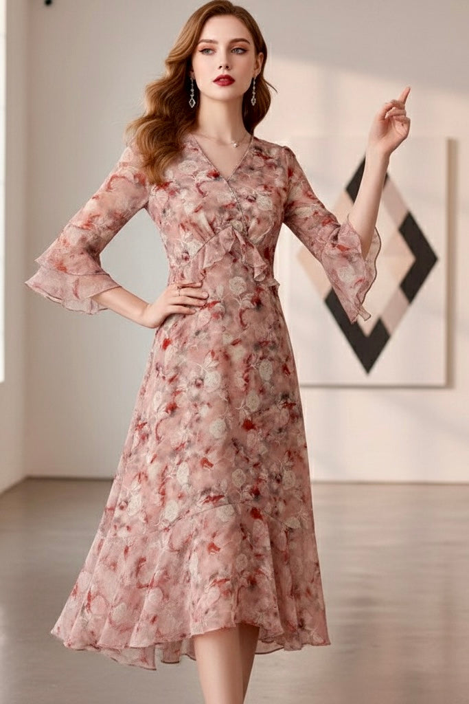 CARA - Elegant Floral Silk Maxi Dress for Women