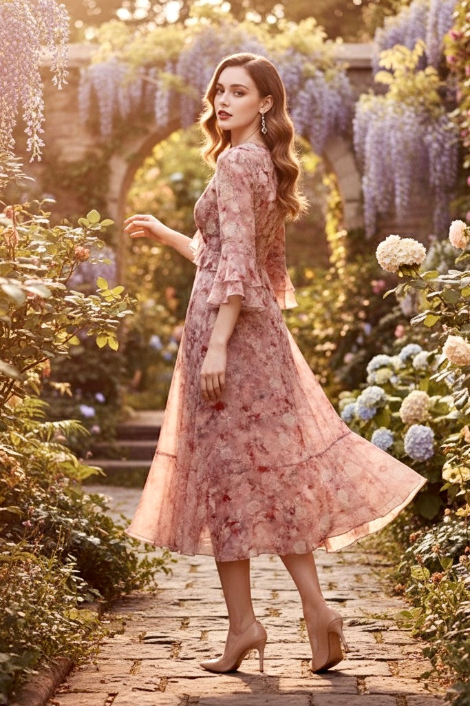 CARA - Elegant Floral Silk Maxi Dress for Women