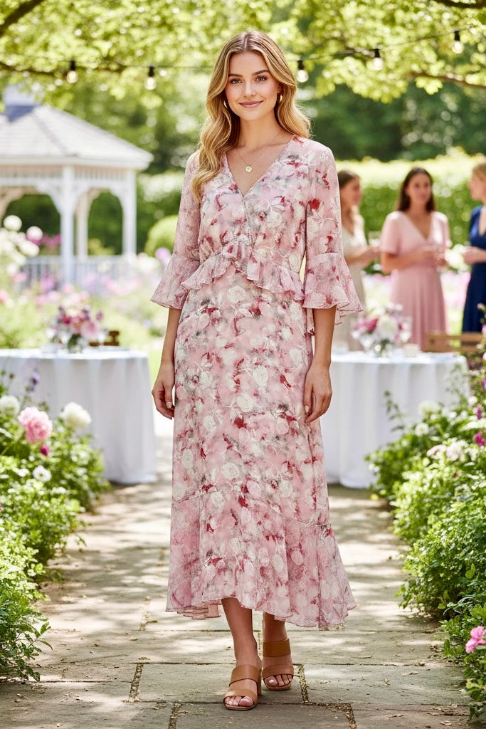 CARA - Elegant Floral Silk Maxi Dress for Women