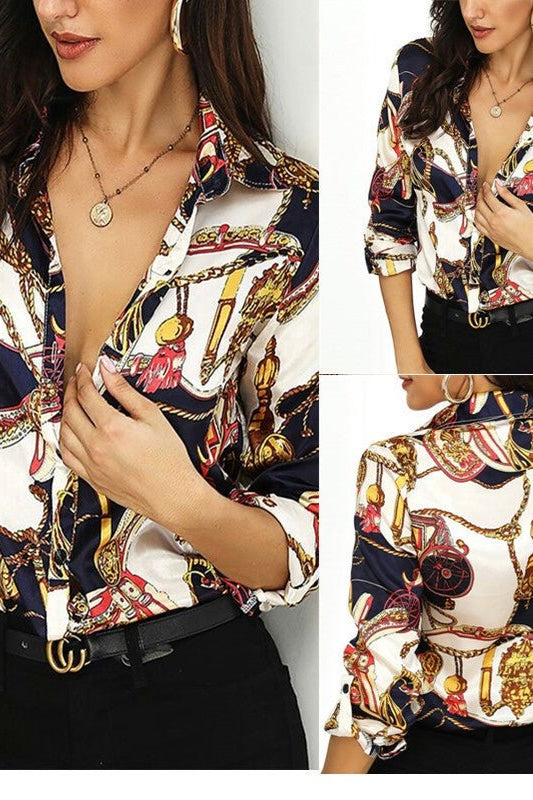 ALINA – Elegant Printed Silk Blouse