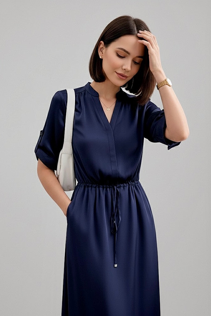 MONA - Chic Silk Shirt Dress with Drawstring Waist
