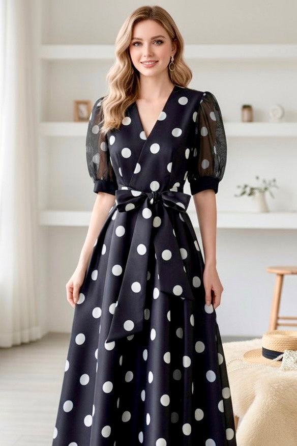 CALLIE - Polka Dot Silk Midi Dress