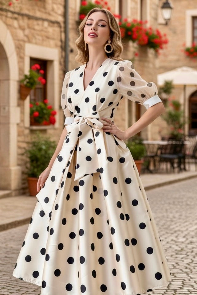 CALLIE - Polka Dot Silk Midi Dress