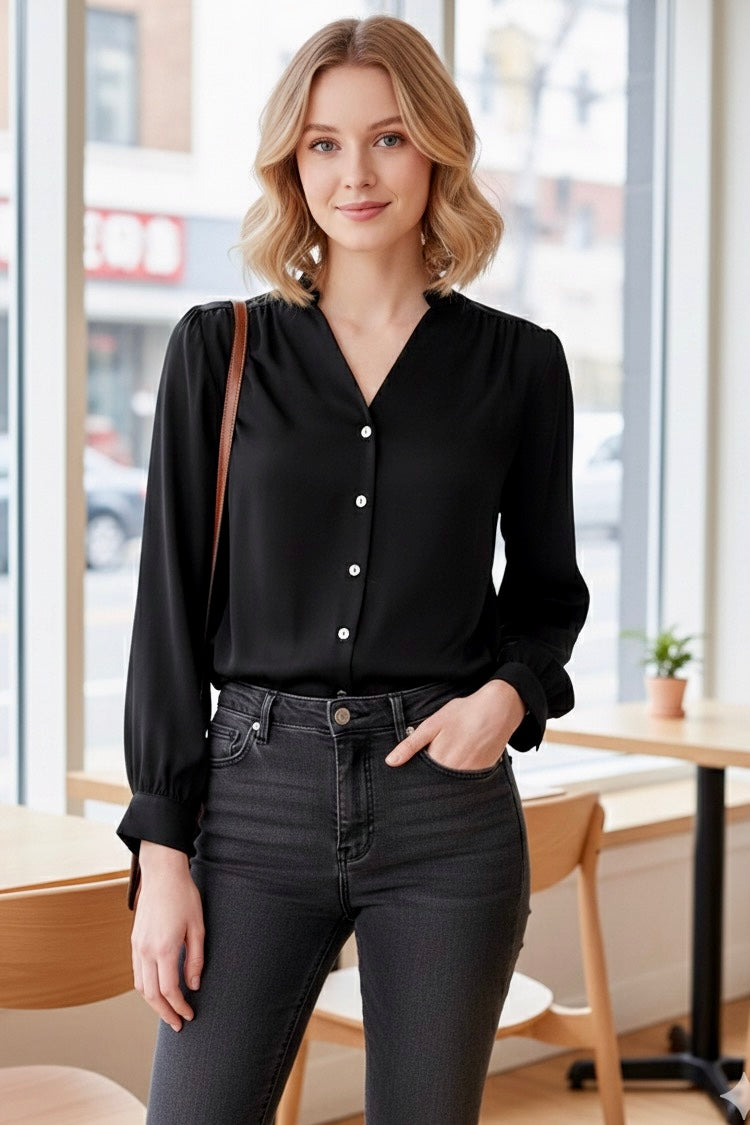 LEILA – Elegant V-Neck Silk Blous