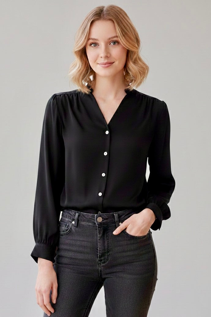 LEILA – Elegant V-Neck Silk Blous