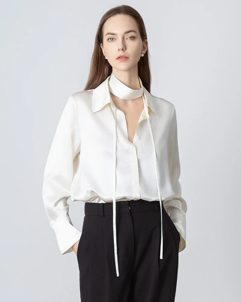 LUCIA – Elegant Tie-Neck Silk Blouse