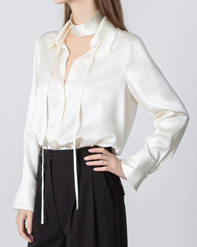 LUCIA – Elegant Tie-Neck Silk Blouse
