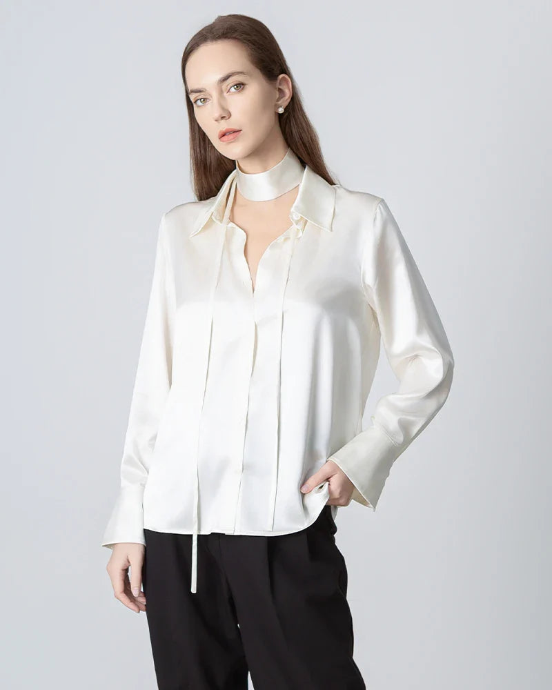 LUCIA – Elegant Tie-Neck Silk Blouse
