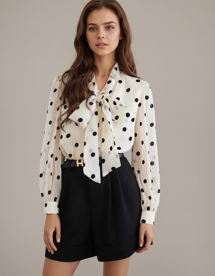 AMARA – Polka Dot Silk Blouse for Women